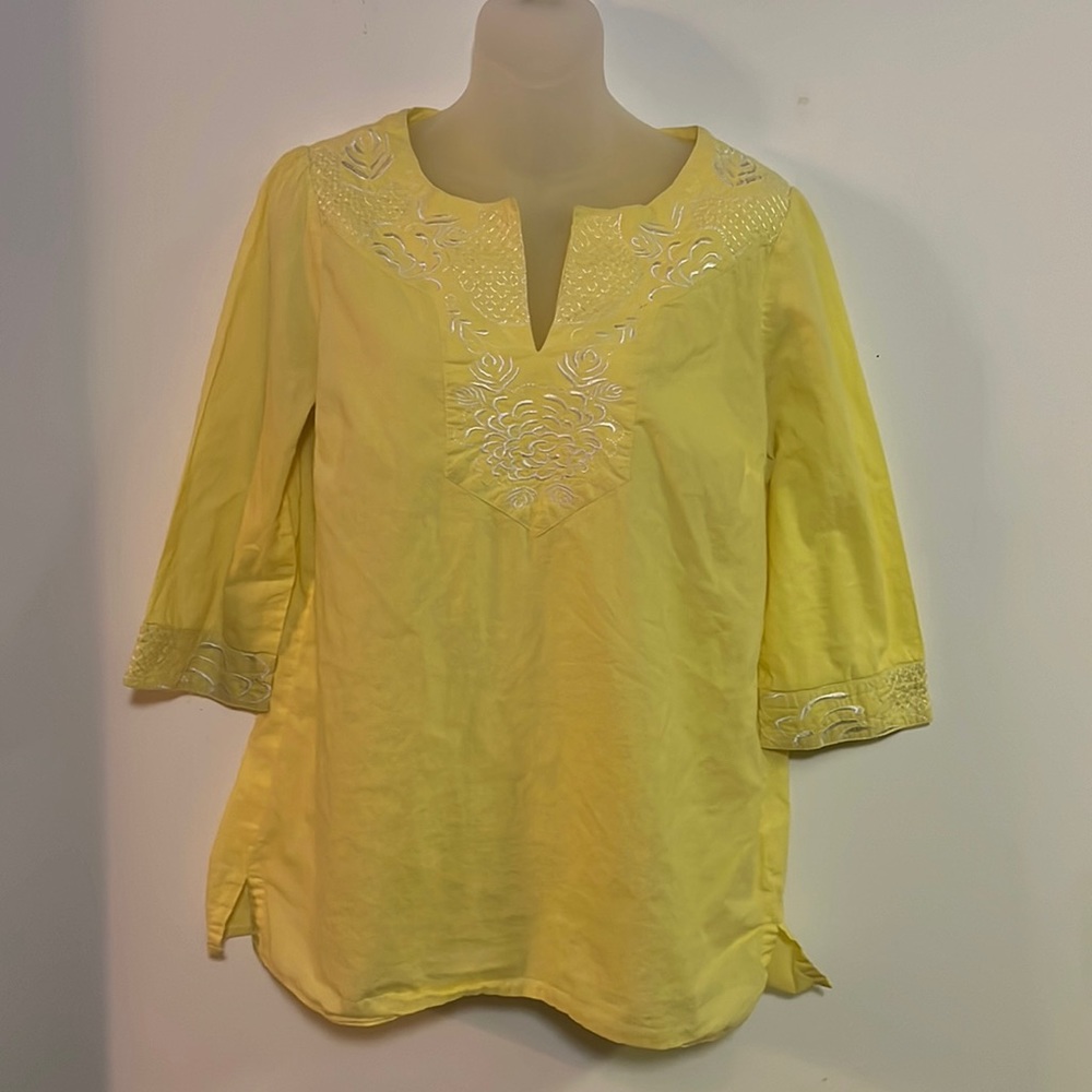 Caribbean Joe Tunic Shirt Women's M Embroidered Beach Tropical Summer Cotton